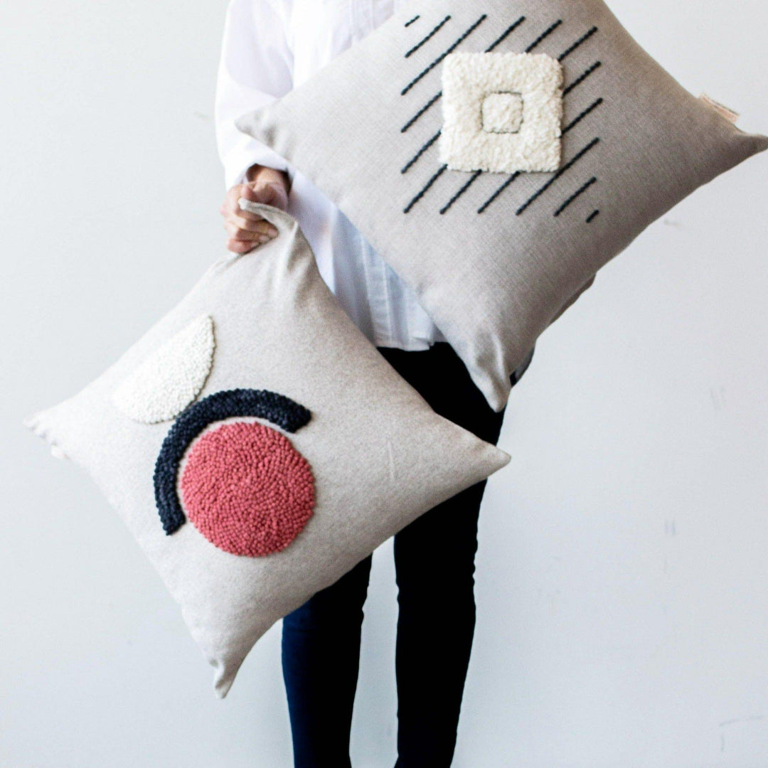 Handcrafted Wool Punch-Needle Throw Pillow