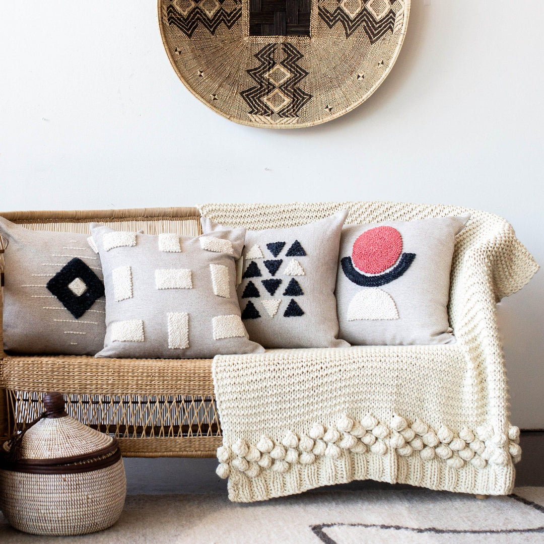 Handcrafted Wool Punch-Needle Throw Pillow
