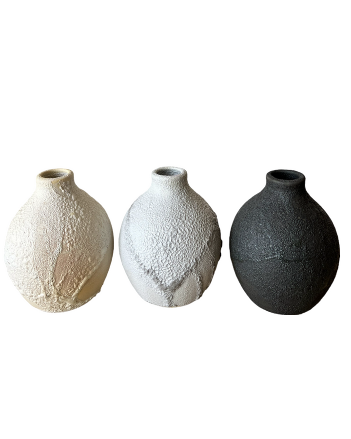 Handcrafted Porcelain Crater Vase, 6" White
