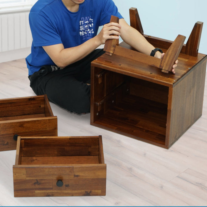 Solid Acacia Wood 2-Drawer Bedroom Nightstand