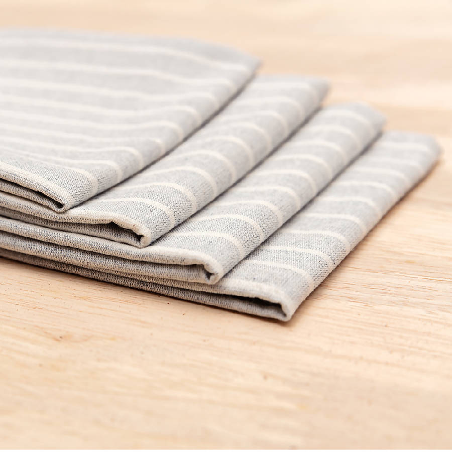 Upcycled Cotton Cloth Table Napkins, Striped Grey, 4 Ct.
