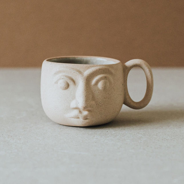 Handcrafted Clay Ceramic Face Mug, 2.5" x 3"