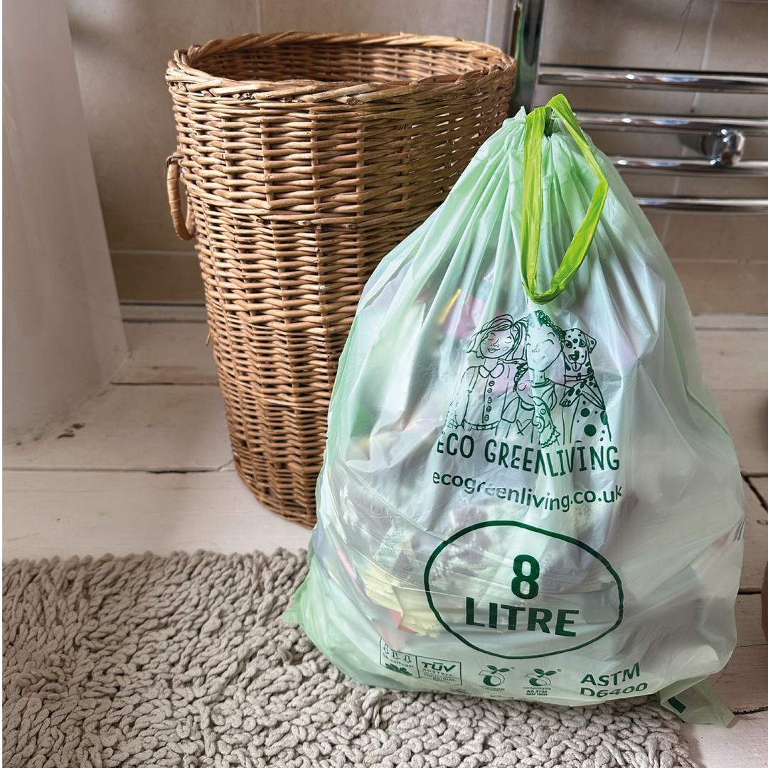 Certified Compostable Drawstring Bin Liners, 2 Gal., 25 Ct.