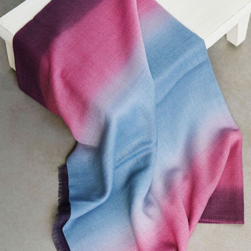 Handcrafted Cashmere Merino Scarf, 28" x 79", Iris