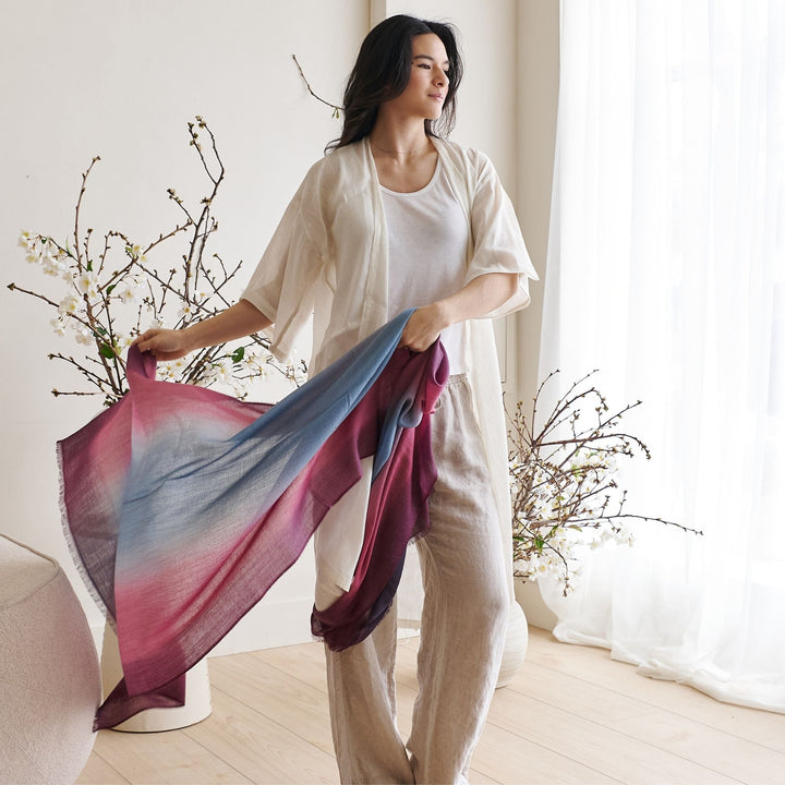 Handcrafted Cashmere Merino Scarf, 28" x 79", Iris