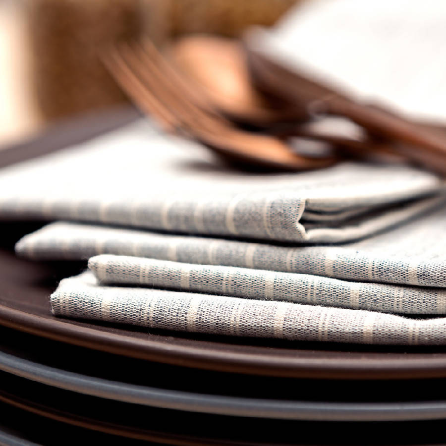 Upcycled Cotton Cloth Table Napkins, Striped Grey, 4 Ct.
