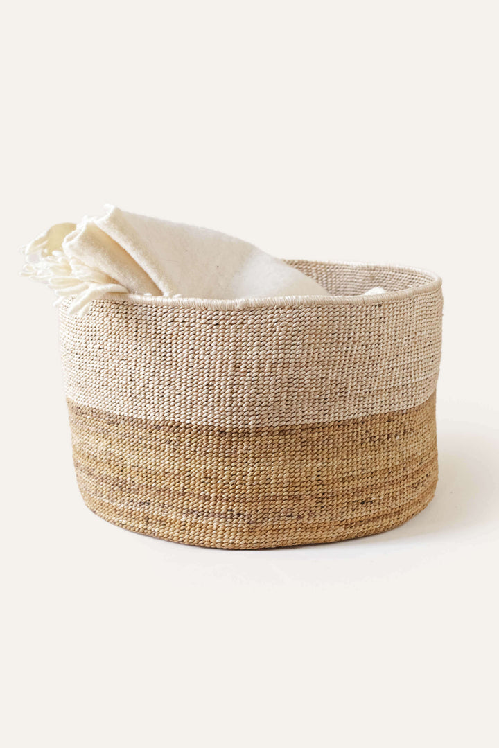 Handcrafted Two-Tone Banana Leaf Floor Basket, 17"