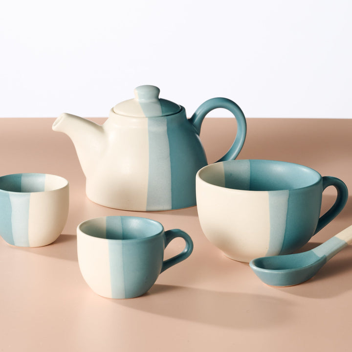 Handcrafted Glazed Ceramic Teapot, Blue, 24 oz.