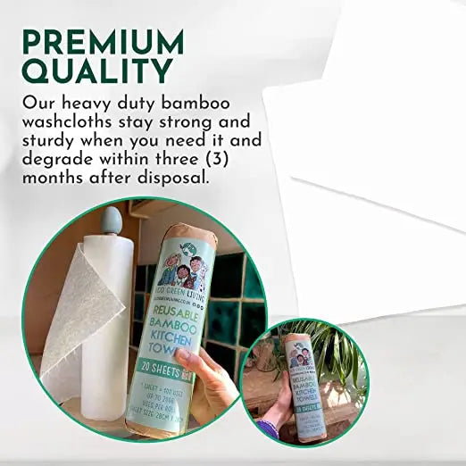 Biodegradable Heavy-Duty Bamboo Towels, 11" x 11"