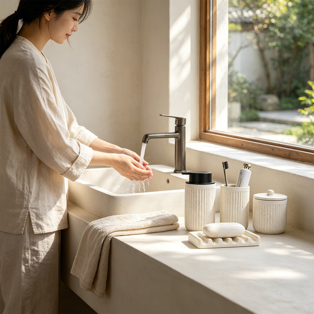 Recycled Eco-Clay Foaming Soap Dispenser Bathroom Set