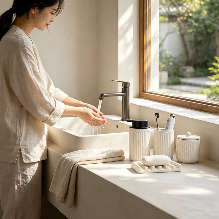 Recycled Eco-Clay Foaming Soap Dispenser Bathroom Set