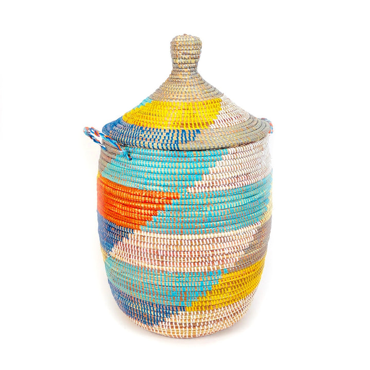 Handwoven Cattail Multicolor Storage Basket, 22"
