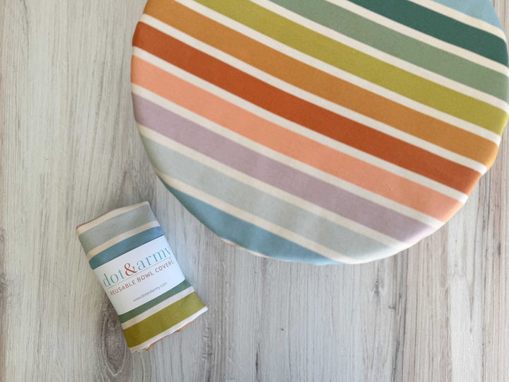 Reusable Cotton Bowl Cover, Beach Stripe, 12" to 14"