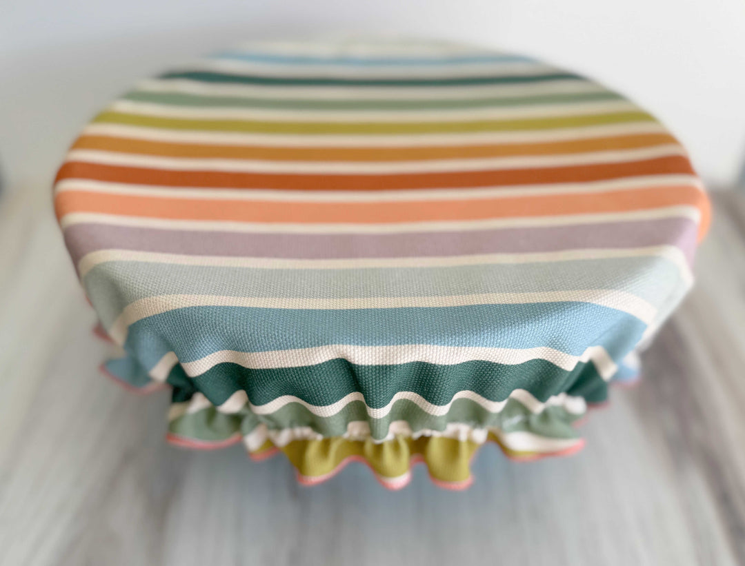 Reusable Cotton Bowl Cover, Beach Stripe, 12" to 14"