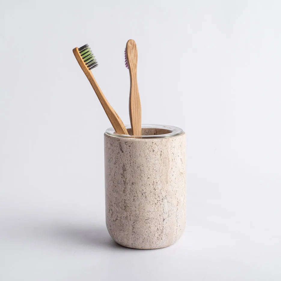 Travertine Glass Toothbrush Holder