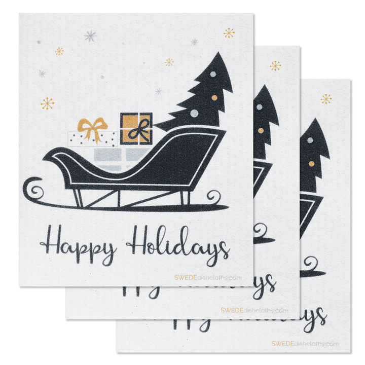 Compostable Wood Pulp Dishcloths, Christmas Sleigh, 3 Ct.