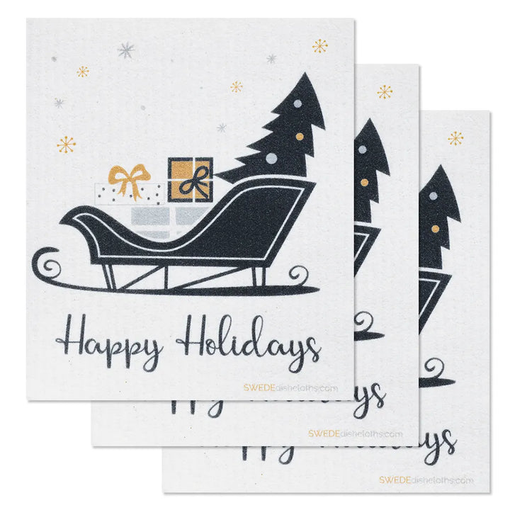 Christmas Sleighs Dishcloth Set of 3