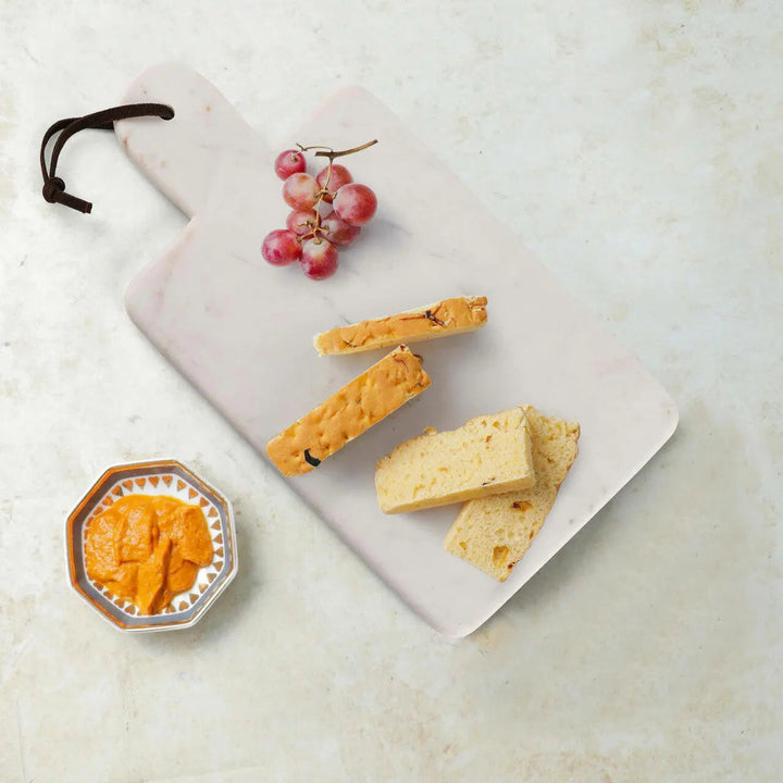 Marble &amp; Leather Strap Charcuterie Cutting Board