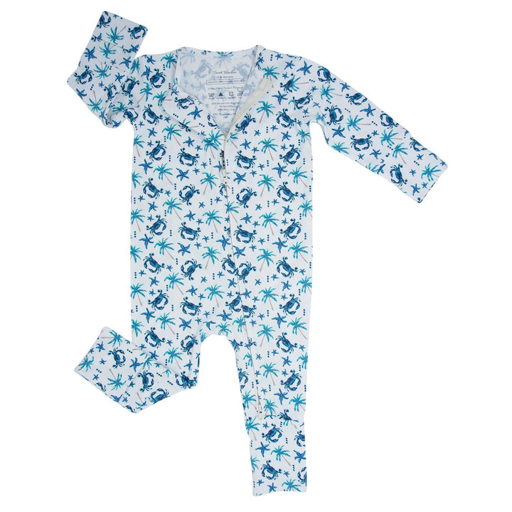 Bamboo Baby Romper, Blue Crabs, Two-Way Zip