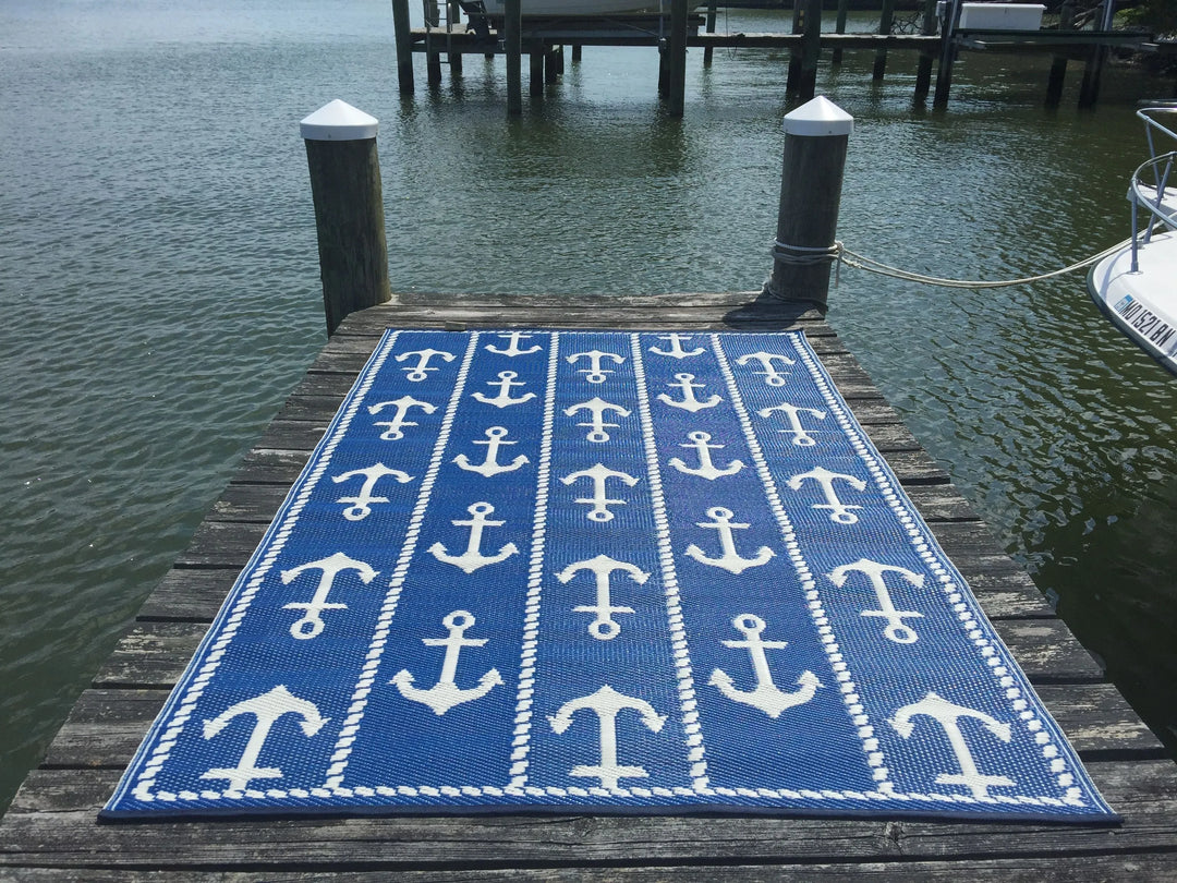 Anchor Blue White Outdoor Rug