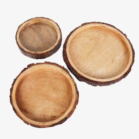 Handcrafted Mango Wood Bark Serving Bowls, 3 Ct.
