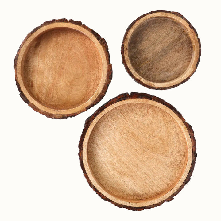 Handcrafted Mango Wood Bark Serving Bowls, 3 Ct.