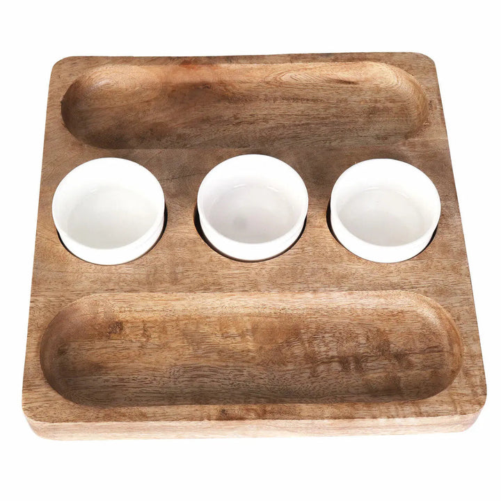Handcrafted Acacia Wood &amp; Ceramic Serveware Platter