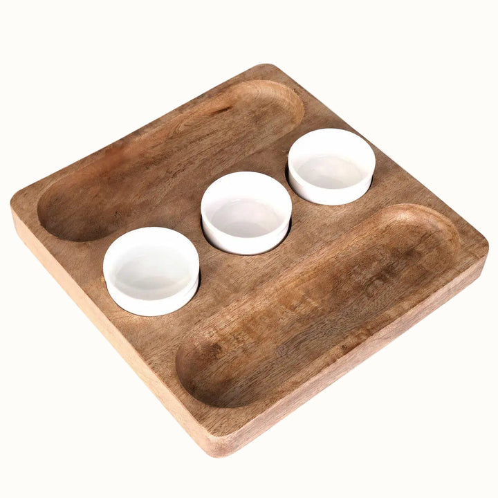 Handcrafted Acacia Wood &amp; Ceramic Serveware Platter