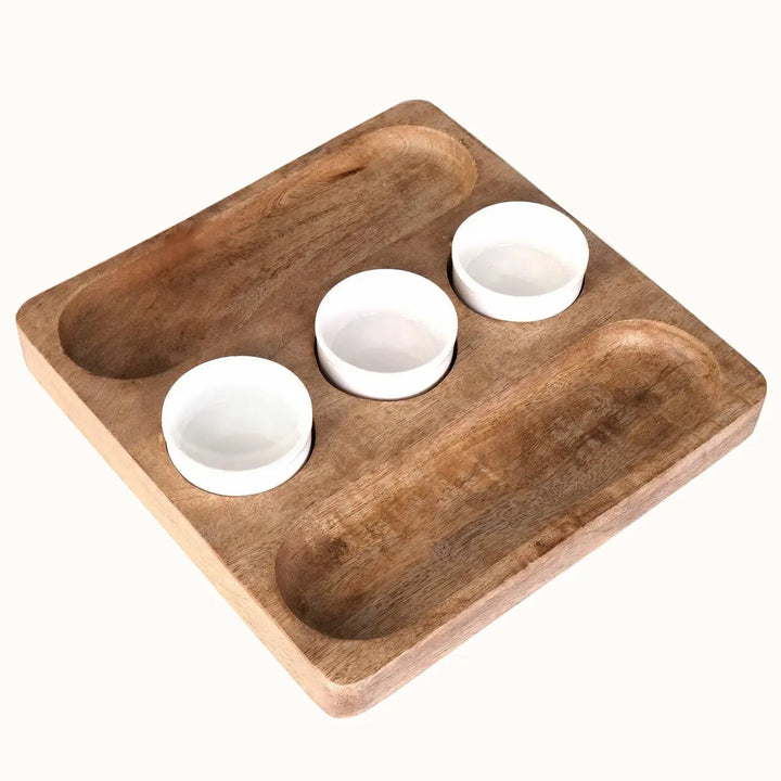Acacia Wood Ceramic Serving Platter
