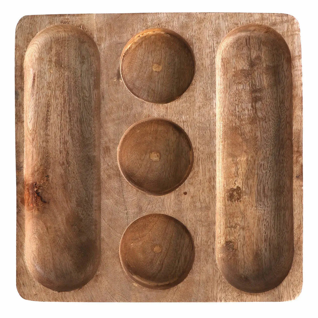 Handcrafted Acacia Wood &amp; Ceramic Serveware Platter