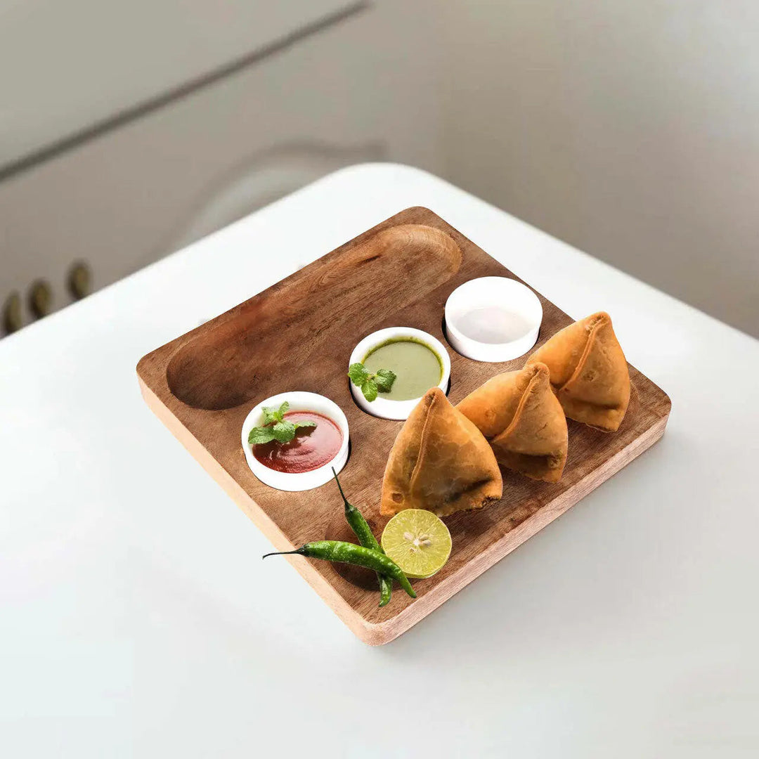 Handcrafted Acacia Wood &amp; Ceramic Serveware Platter