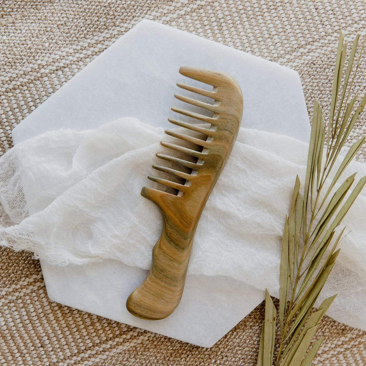Handcrafted Green Sandalwood Wide-Tooth Hair Comb