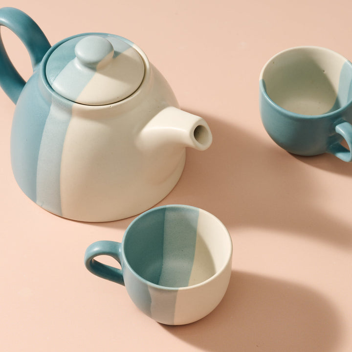 Handcrafted Glazed Ceramic Teapot, Blue, 24 oz.