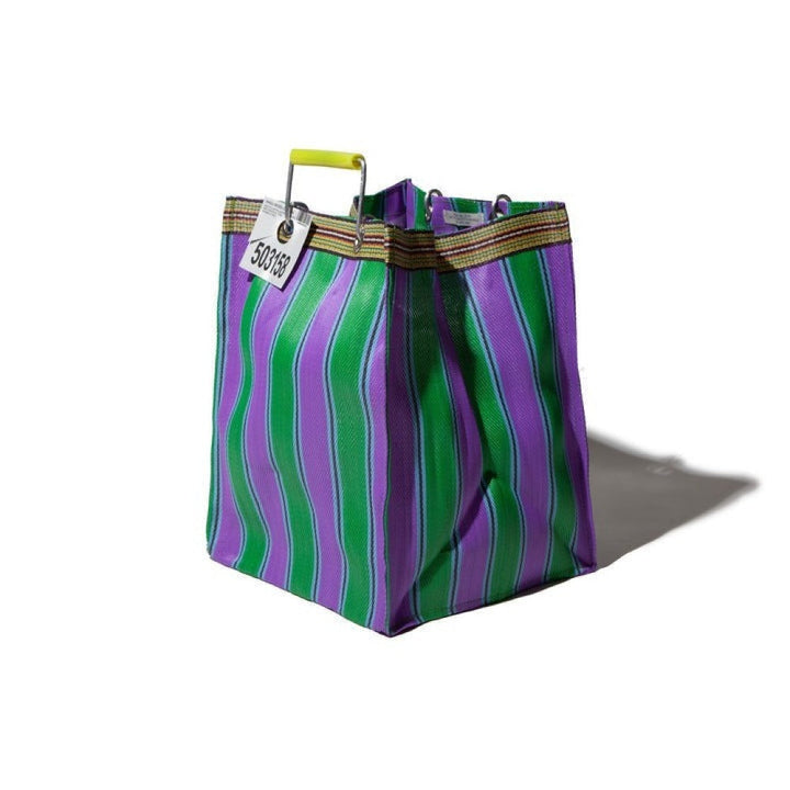 Recycled Plastic Hand-Woven Striped Tote Bag