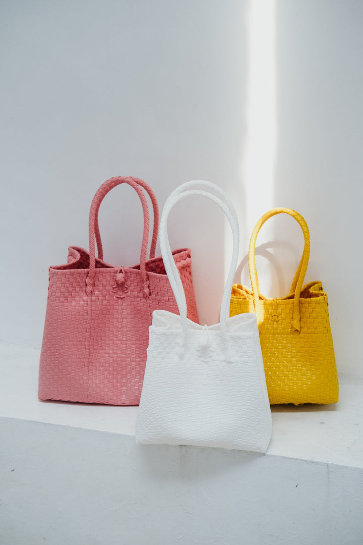 Handwoven Recycled Plastic Tote Bag, Coconut White