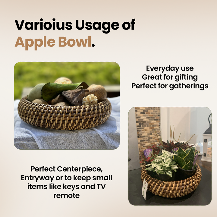 Handcrafted Rattan Fruit Basket &amp; Bowl, 10"