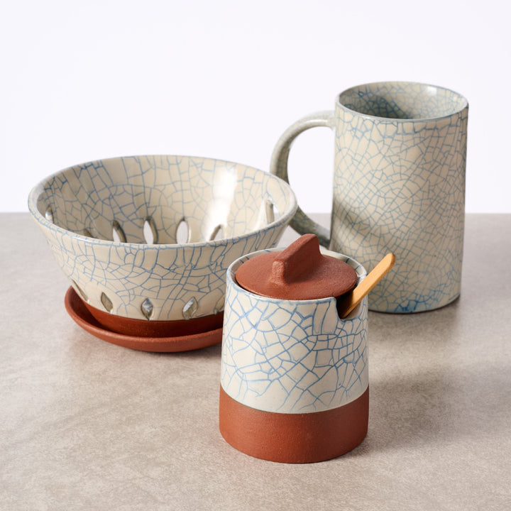 Handcrafted Terracotta Honey Pot with Blue Crackle Lid
