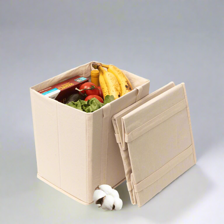Organic Cotton Collapsible Tote Bag, 12" x 11" x 9"
