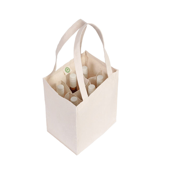 Organic Cotton 6-Bottle Wine Tote Bag, Natural