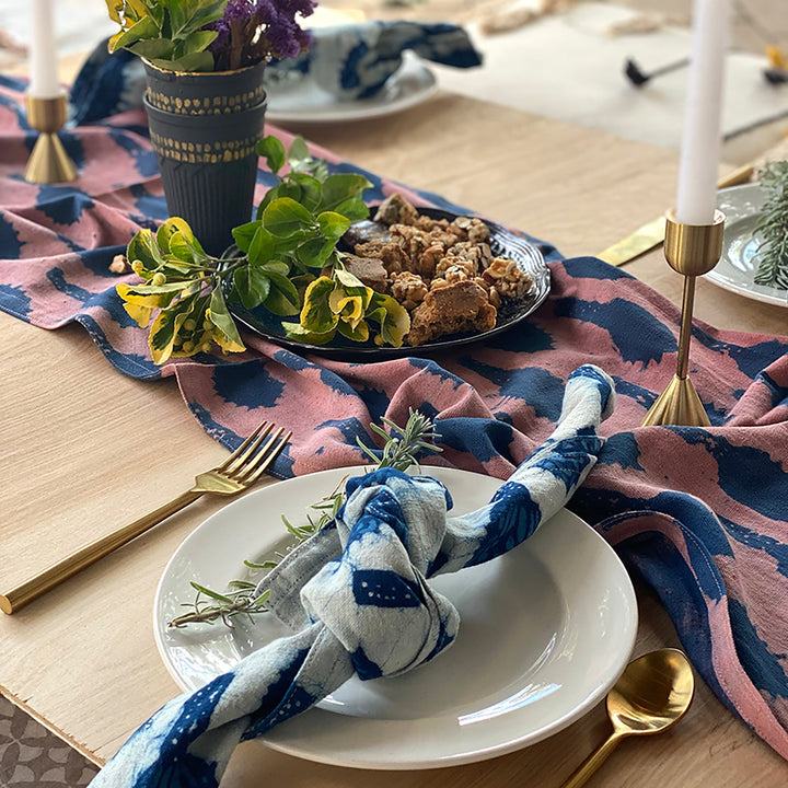 Organic Hand Block Printed Cotton Table Napkins, Indigo, 4 Ct.