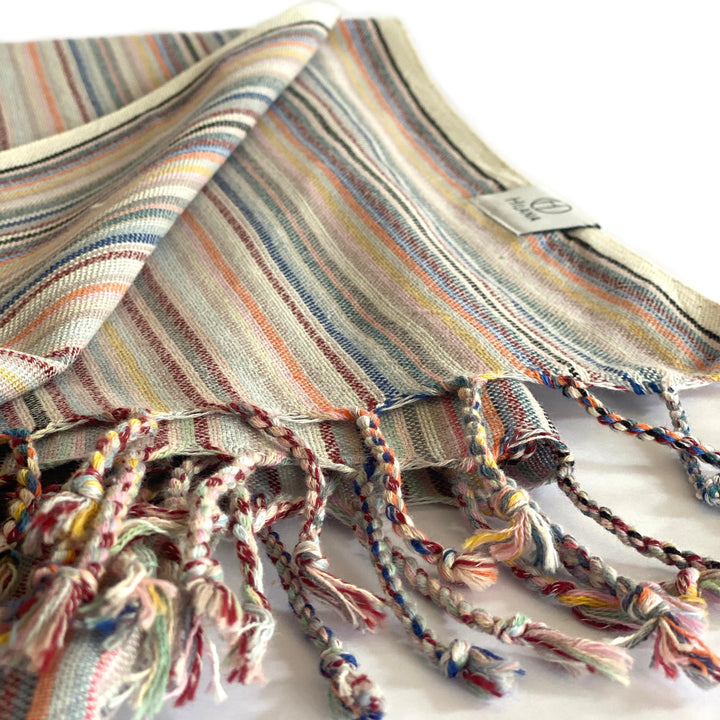 Recycled Cotton Striped Turkish Throw Blanket, Beige