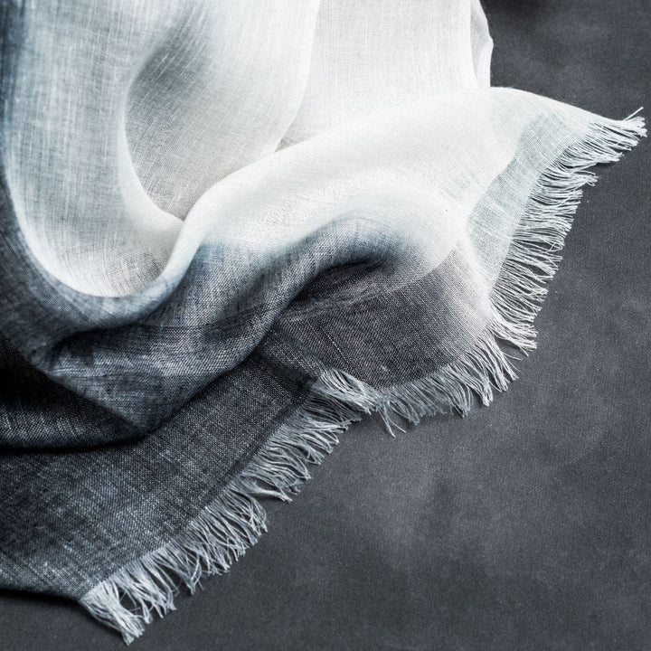 Handcrafted Linen Silk Ombre Scarf, 35" x 79", Granite