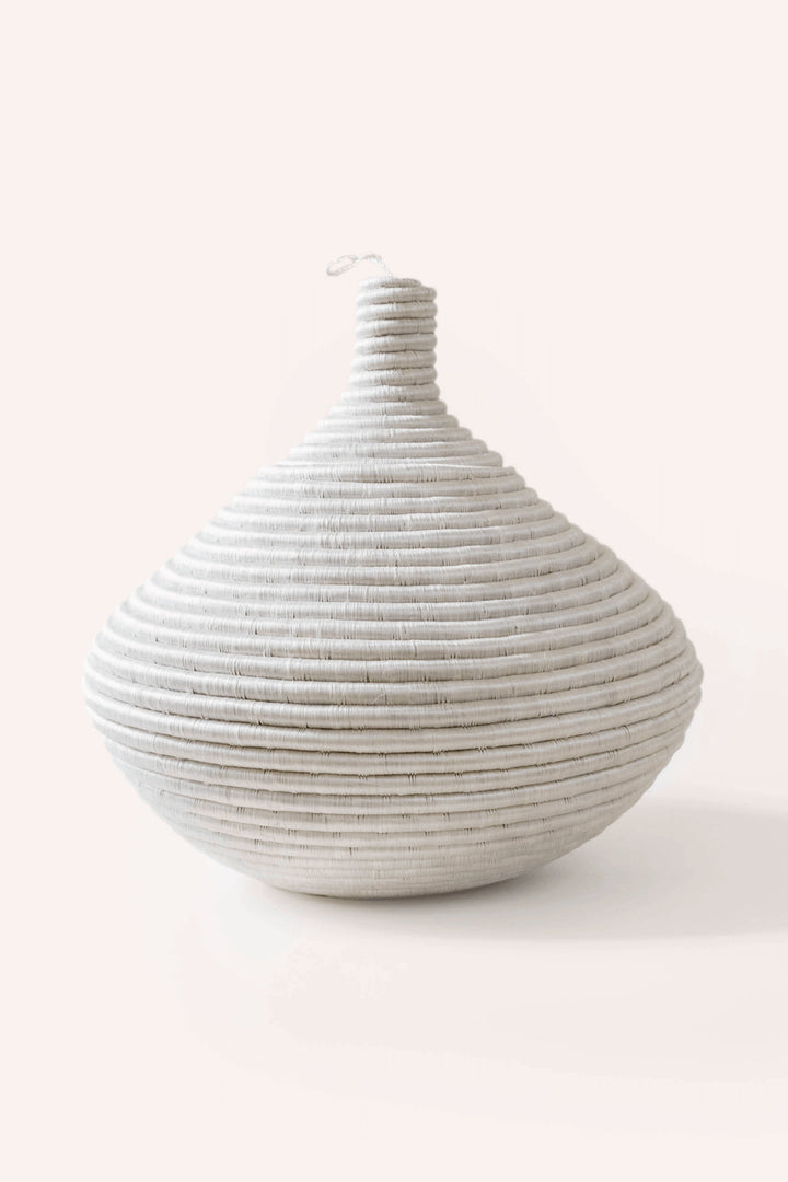 Handcrafted White Sisal Round Lidded Basket, 17" W