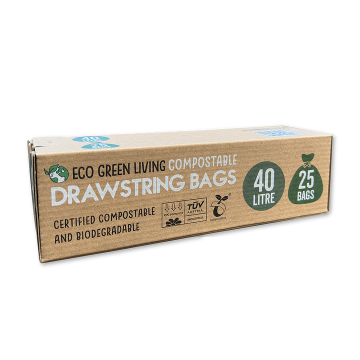 Compostable Plant-Based Drawstring Bin Liners, 10.5 Gal., 25 Ct.