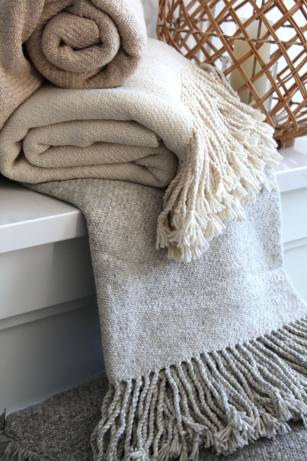 Handcrafted Undyed Pima Cotton &amp; Baby Alpaca Throw, Silver