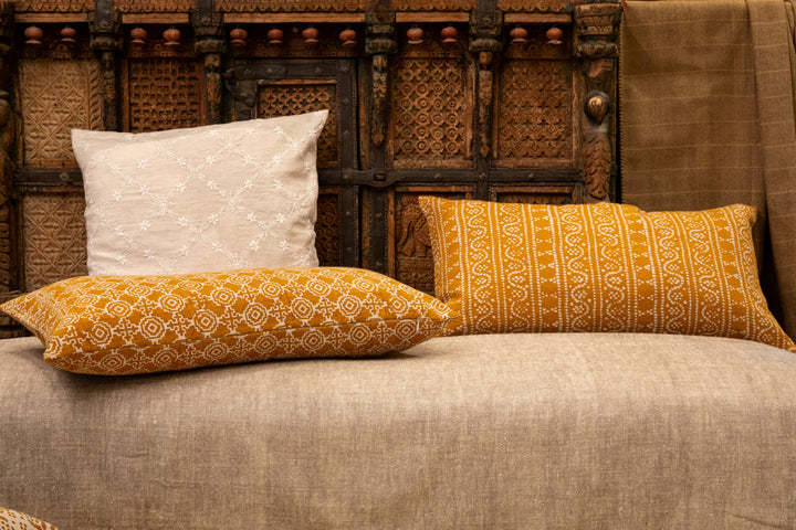 Handcrafted Linen Embroidered Throw Pillow Cover 20"