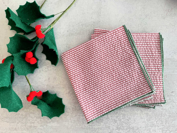 No-Iron Seersucker Table Linens, Red &amp; Green, 4 Ct.