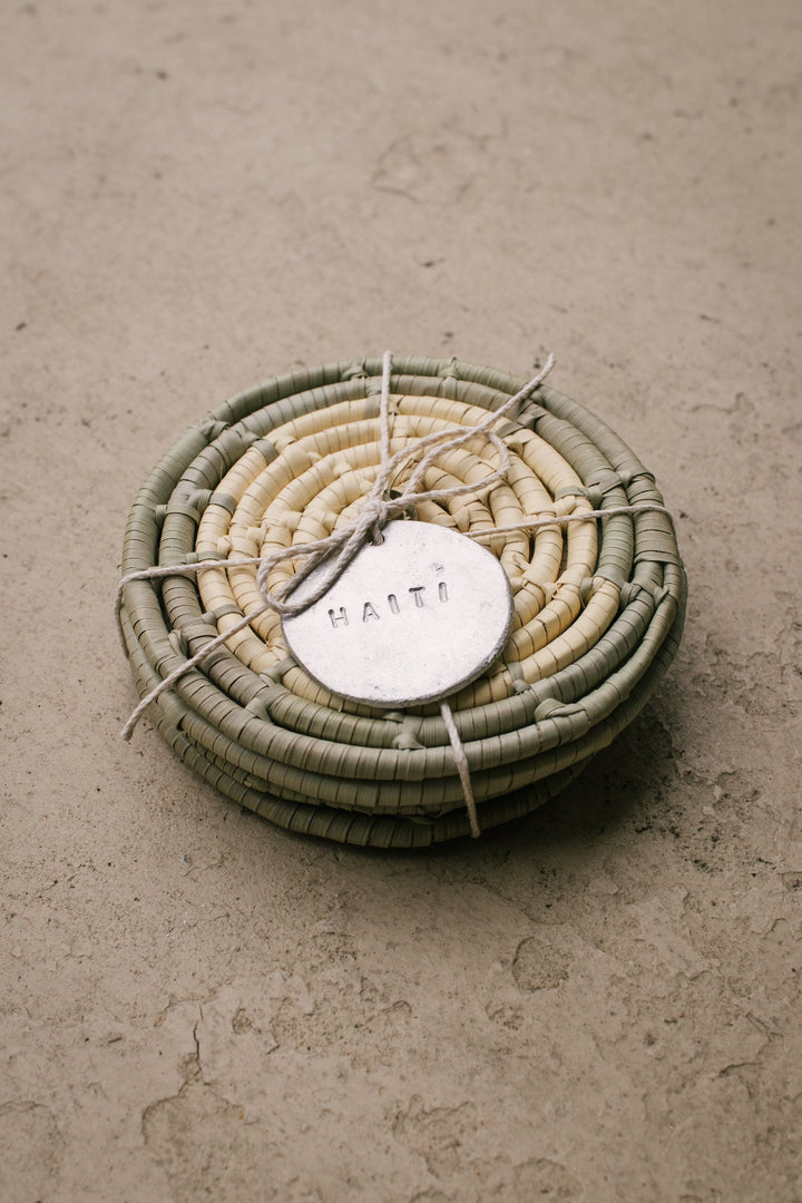 Handwoven Natural Fiber Coasters, Sage, 4 Ct.