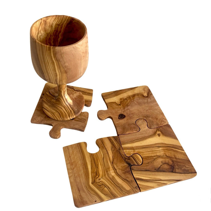 Handcrafted Olive Wood Puzzle Coaster Set, 4 Ct.