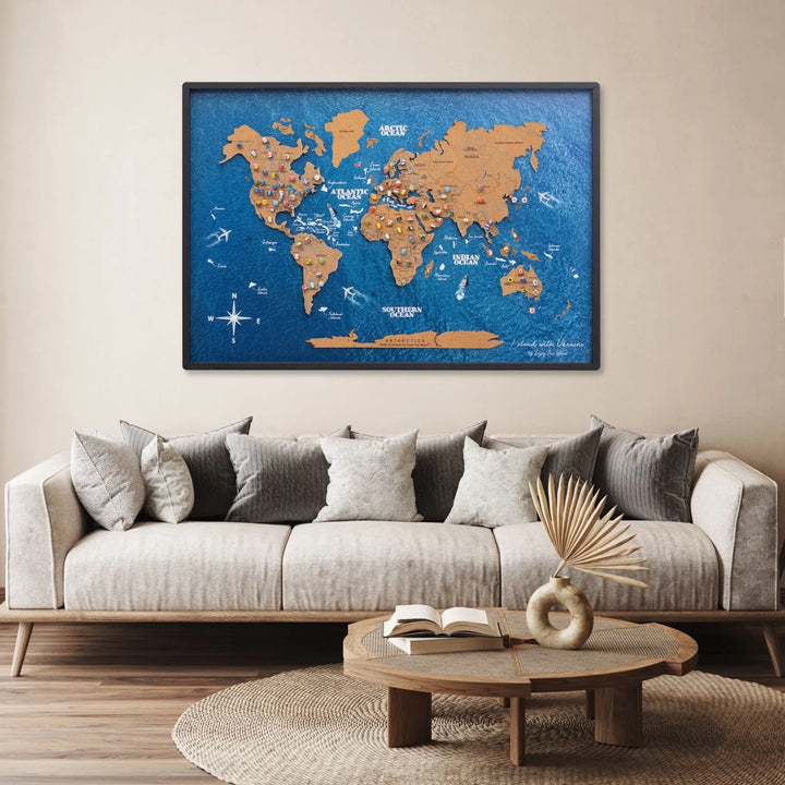 Cork Panel World Map Wall Decor